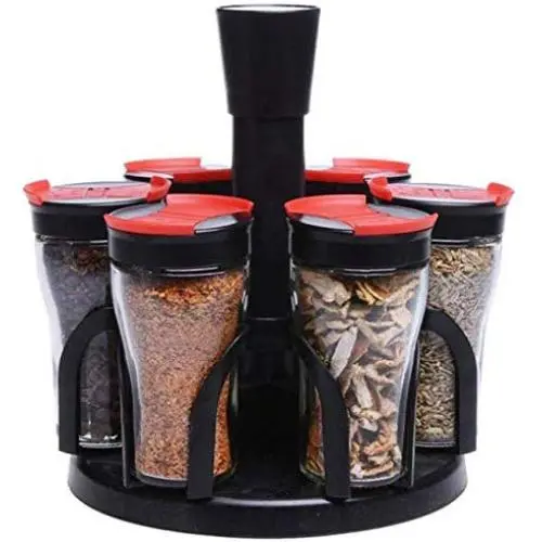 DUDDP Lagerraum Spice-Regal +6 Gewürzbehälter, Salz- und Pfefferstreuschale, Drehbare Gewürzsets für Küche/Restaurant, Gewürzgläser Behälter Schalen Töpfe Regal