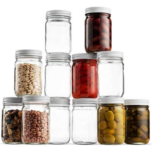 Glass Mason Jars (12 Pack) - 12 Ounce Regular Mouth Jam Jelly Jars, Metal Airtight Lid, USDA Approved Dishwasher Safe USA Made Pickling, Preserving, Decorating, Canning Jar, Craft and Dry Food Storage