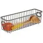 mDesign Metal Farmhouse Kitchen Pantry Food Storage Organizer Basket Bin - Wire Grid Design - for Cabinets, Cupboards, Shelves, Countertops - Holds Potatoes, Onions, Fruit - Long, 2 Pack - Bronze