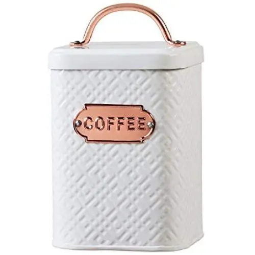 Amici Home, A5IP005R, Ventana Collection Kaffee Metall Aufbewahrungsbehälter, Lebensmittelgeeignet, Kugelgriff und Relief-Etikett, Push-Top-Deckel, 60 Unzen