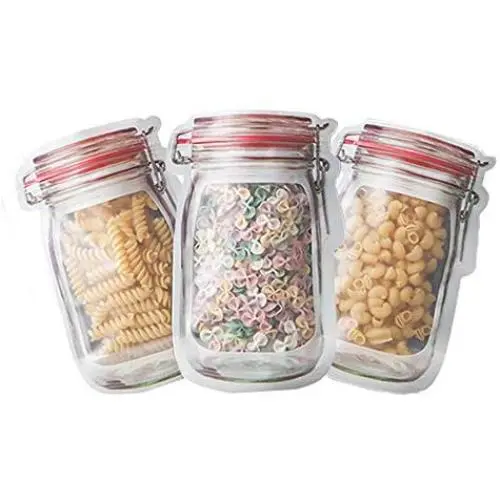 10pcs Mason Jar Pattern Food Saver Storage Bags Kitchen Organizer Snacks Fresh Food Storage Bags Color Randomly