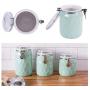 Premium 3-Piece Modern Honeycomb Half Matte Glaze Ceramic Kitchen Canister Jar with Airtight Clamp Lid for Food Storage Serve Coffee Sugar Tea Spices and More Blue Storage