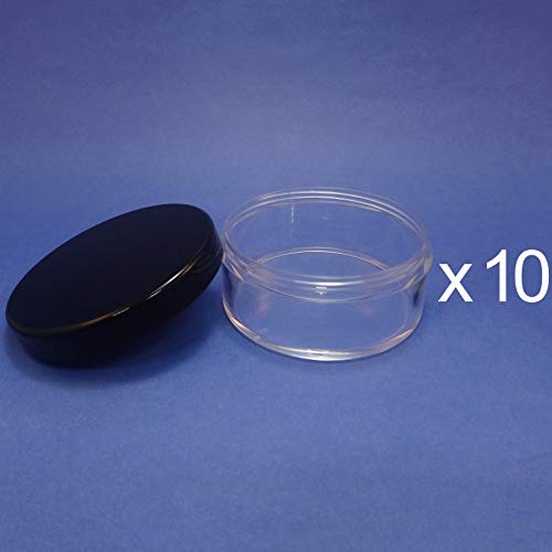 10 Pcs Made in Taiwan Cosmetic 70g Travel Size Plastic Storage Black Lid Clear Jar