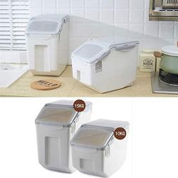 Food Jars & Crocks Rice Storage Barrel Household Kitchen Rice Storage Barrel Thick Seal Moisture-proof Flour Barrel 15kg 10kg Kitchen Storage (Color : Gray, Size : 19.532.536.3cm)