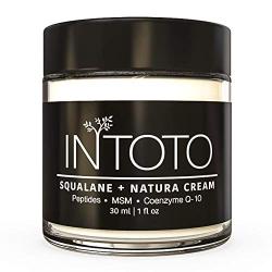 INTOTO Skincare SQUALANE + NATURA CREAM | For Face, Eyes & Neck | Peptides, Squalane, CoQ10, MSM | Moisturizes, Firms, Refreshes Damage & Wrinkles | USA Made | Women & Men | 30 ml | 1 fl oz