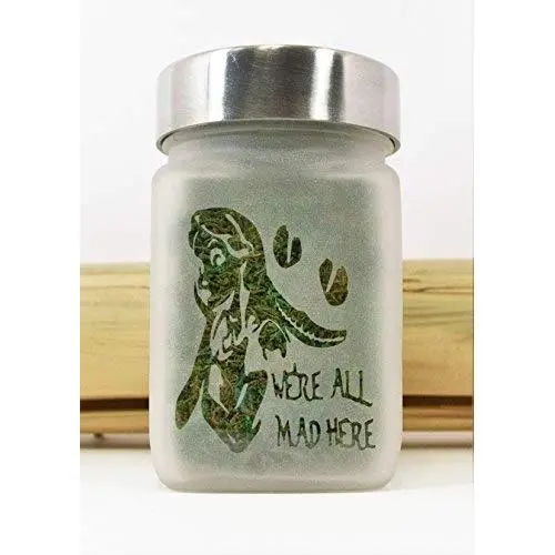 Glasbehälter – Alice im Wunderland & Cheshire Katze – Weed Accessoires, Stoner Girl Geschenke & Stash Jars – Ganja Geschenke, Weed Jars – Stoner Accessoires von Twisted420Glass