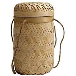 Kitchen Storage Basket Bamboo Woven Storage Box Tea Container Jar Case Organizer Round Storage Cans 05 - (Color: Multicolor)