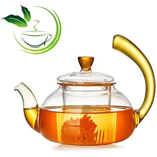 MAI&BAO Glas Teekanne mit Sieb, Deckel, Filter, Hitzebeständig, 600ml, Grün, Jasmin, für Tee, Kaffee, Milch, Wohnzimmer