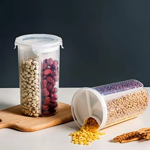 Coherny 4 Fächer Kunststoff Küchenaufbewahrungskisten mit Dichtung für Getreide, Trockenfrüchte, Snacks