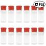 Plastic Spice Bottles with Sifter Lid Set of 12 Pcs 3 Oz. Clear Reusable Containers Jars for Home Kitchen Herbs Seasonings Confectionary Toppings (Red)