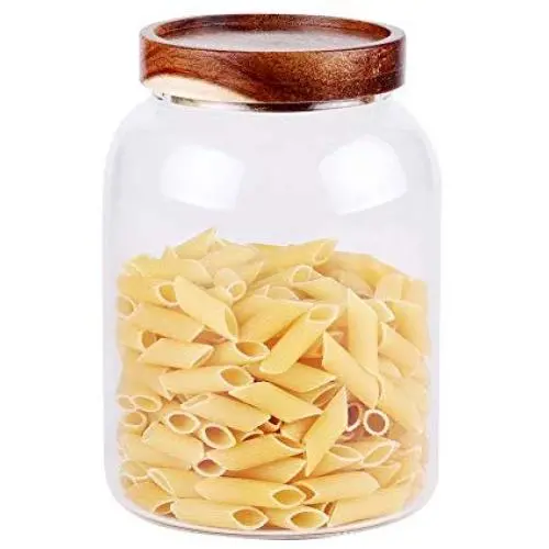 Bouteille de Rangement en Verre, Récipient de Conservation/Boîtes avec Bouchon Hermétique pour Servir le Thé, le Café, le Miel, les Épices. Sans BPA. Idéal comme Distributeur de Céréales par Leaves and Trees (6,3 pouces de haut)