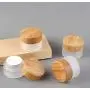 2PCS 50ML/ 1.7OZ Gefrosteter Glas-Cremetiegel mit Umweltfreundlichem Bambusdeckel, Leere Wiederbefüllbare Augenkrema-Lotion-Salbe-Kosmetikbehälter Reisebeutel Probenbehälter