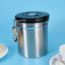 UPKOCH Stainless Steel Coffee Bean Canister Milk Powder Storage Tank Coffee Container with Vent and Black Lid (Size M)
