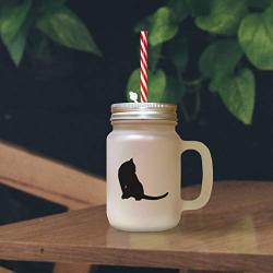 Green Tonkinese Cat Silhouette #2 Frosted Glass Mason Jar With Straw