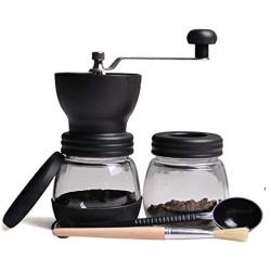 Homejuan Manual Coffee Grinder with Storage Jar Soft Brush Conical Ceramic Burr Quiet and Portable for Aeropress Drip Coffee Espresso French Press