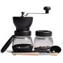Homejuan Manual Coffee Grinder with Storage Jar Soft Brush Conical Ceramic Burr Quiet and Portable for Aeropress Drip Coffee Espresso French Press