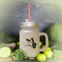 Green Butterfly Style 73 Frosted Glass Mason Jar With Straw