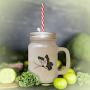 Black Butterfly Style 73 Frosted Glass Mason Jar With Straw