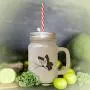 Black Butterfly Style 73 Frosted Glass Mason Jar With Straw Black Butterfly Style 73 Frosted Glass Mason Jar With Straw