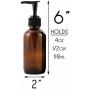 Cornucopia Brands 4oz Amber Glass Pump Bottles (4-Pack); Great for Lotions, Liquid Soap, Aromatherapy and More