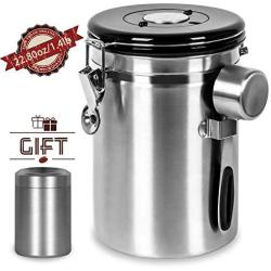 Sanlinkee Airtight Coffee Canister, Large Stainless Steel Tea & Coffee Storage for 22.8oz Coffee Beans,Canister with co2 Valve, 30ml Measure Spoon,70 ml Mini Travel Jar and Calendar Wheel