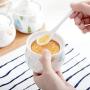 Ceramic condiments jar household seasoning box wooden tray spice jar soy sauce pot salt sugar single can kitchen seasoning tool,1pcs1