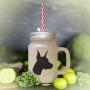 Soft Pink Doberman Pinscher Silhouette Frosted Glass Mason Jar With Straw