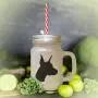Navy Doberman Pinscher Silhouette Frosted Glass Mason Jar With Straw