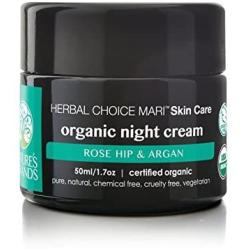 Organic Night Cream by Herbal Choice Mari (1.7 Fl Oz Glass Jar) - No Toxic Chemicals - TSA-Approved Travel Size