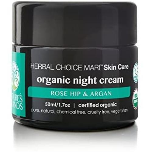 Organic Night Cream by Herbal Choice Mari (1.7 Fl Oz Glass Jar) - No Toxic Chemicals - TSA-Approved Travel Size