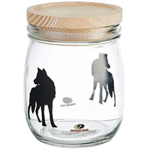 Mossy Oak 5.9" Glass Canister with Decal & Pinewood Lid, Small, Clear Mossy Oak 5.9" Glass Canister with Decal & Pinewood Lid, Small, Clear