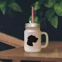 Green German Rough Haired Pointer Silhouette Frosted Glass Mason Jar With Straw