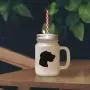 Schwarzer Deutscher Rough-Haired Pointer Silhouette im Frostglas-Mason Jar mit Strohhalme