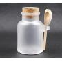 Hisght 2 Pcs 200m/7oz Empty Refillable Frosted Plastic Bottle Food Storage Container Canister Jar Pot Holder Sealed Tank with Cork Stopper and Wooden Spoon for Honey,Salt, Coffee and More