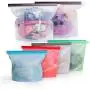 Reusable Silicone Food Storage Bags- Ideal for Snack, Lunch, Sandwich, Fruit, Vegetable, Stationery, Travel, Ziplock Sous Vide, Airtight and Microwave Freezer Dishwasher Safe, no BPA (Pack Of 6)