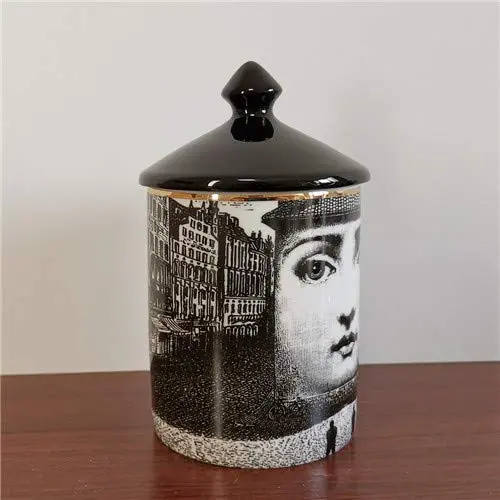 Porte-Bougies 3 Têtes ANH19 - Style Européen Fornasetti, Récipients Céramique pour Bougies Lina Face Parfumées, Décoration de Bureau à Domicile