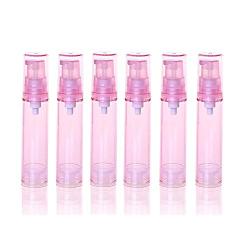 6Pcs 10ml/0.3oz Plastic Airless Pump Lotion Bottle Empty Refillable Vacuum Bottle with Pump Head and Clear Lid Cosmetic Sample Containers Dispenser for Emulsion Face Cream Lotion(Pink)