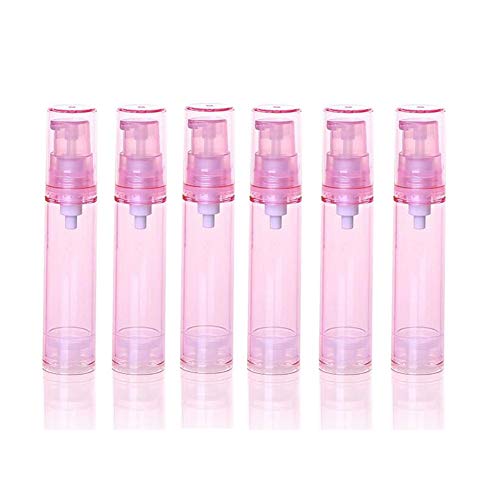 6Pcs 10ml/0.3oz Plastic Airless Pump Lotion Bottle Empty Refillable Vacuum Bottle with Pump Head and Clear Lid Cosmetic Sample Containers Dispenser for Emulsion Face Cream Lotion(Pink)