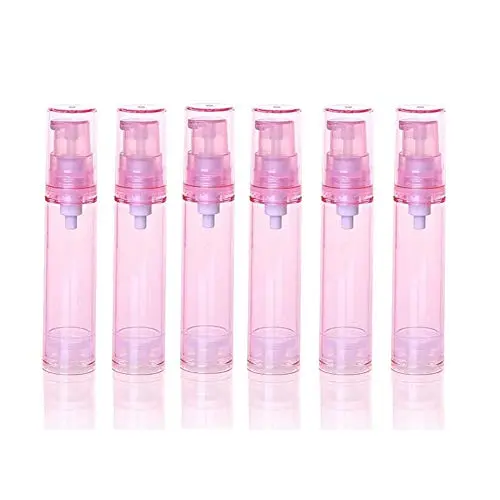 6er Pack 10ml/0.3oz Kunststoff Airless Pump Lotion Flasche Leere Nachfüllbare Vakuumflasche mit Pumpenkopf und Klare Deckel Kosmetik Probenbehälter Dosierflasche für Emulsion Gesichtscreme Lotion (Pink)