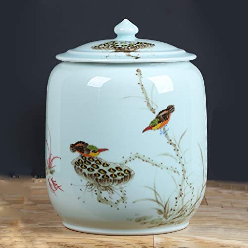 Ceramic earthenware grain container can lid cookie jar, with lid, large sealed food storage room, used in kitchen food storage room flour rice candy bulk, 37x28cm