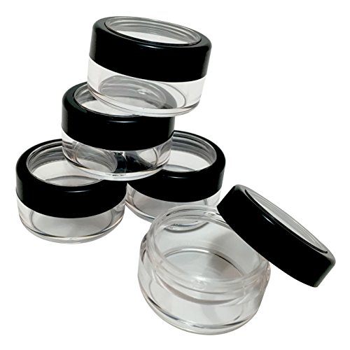 Plastic Clear Storage w Window Black Rim Cap Travel Sample Case 10 gr (Pack of 100)