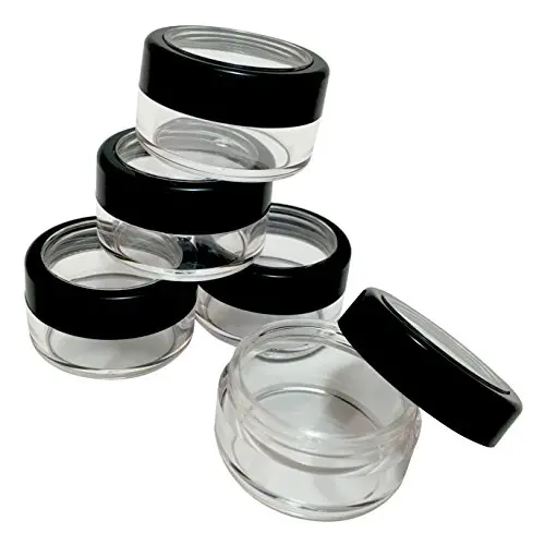 Plastic Clear Storage w Window Black Rim Cap Travel Sample Case 10 gr (Pack of 100) Plastic Clear Storage w Window Black Rim Cap Travel Sample Case 10 gr (Pack of 100)