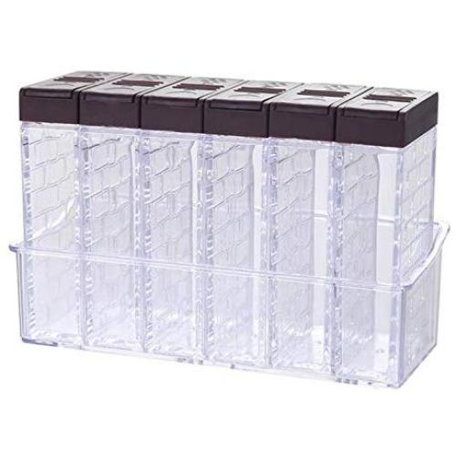 transparent Spice Jar Colorful Lid Seasoning Box 6pcs/set Kitchen Tools Salt Condiment Cruet Storage box Containers,brown
