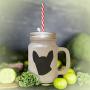 Green Modern Siames Cat Head Silhouette Frosted Glass Mason Jar With Straw