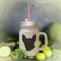 Green Modern Siames Cat Head Silhouette Frosted Glass Mason Jar With Straw