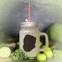Soft Pink Scotish Fold Cat Head Silhouette Frosted Glass Mason Jar With Straw