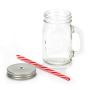 Mason Jar Mugs with Handle, Shot Jars Embossed Logo, Silver Lid and Plastic Straws. 16 Oz. Each. Old Fashion Drinking Glasses - Pack of 6. by Premium Vials