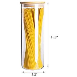 3.15 x 11 Zoll Spaghetti Behälter, 38 OZ Luftdichter Glas-Pasta-Behälter & Glas-Jar mit Bambusdeckel, Küchen-Eck- & Schrankorganisation, Dosierbehälter für Müsli, Mehl, Flüssigkeiten