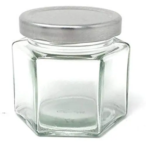 4 oz Hexagon Glass Jar Silver Metal Lid by Packaging For You 12 pack