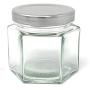 4 oz Hexagon Glass Jar Silver Metal Lid by Packaging For You 12 pack